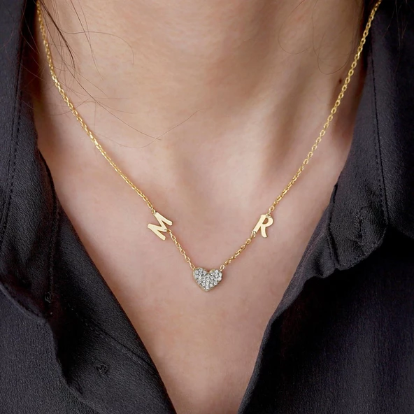 Vaoov 925 Ayar Gümüş Kalpli Harfli Kolye ürün görseli