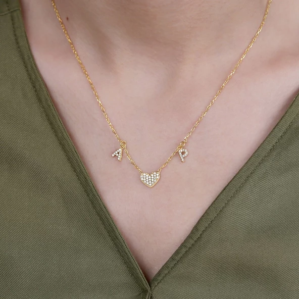 Vaoov 925 Ayar Gümüş Kişiye Özel Kalpli Harf Kolye ürün görseli