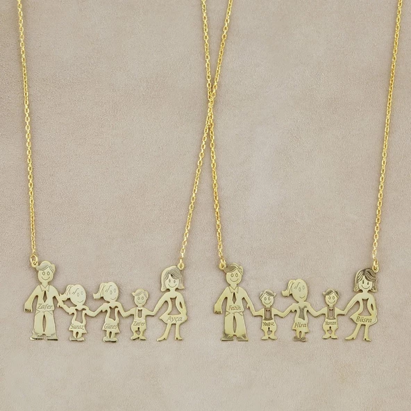 Vaoov 925 Ayar Gümüş Kişiye Özel Beş Figürlü Aile Kolyesi - Resim 2