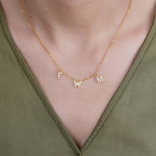 Vaoov 925 Ayar Gümüş Kelebekli Harf Kolye - Resim 2