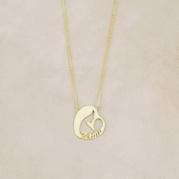 Vaoov 925 Ayar Gümüş Kişiye Özel İsimli Anne Bebek Kolyesi - Resim 2