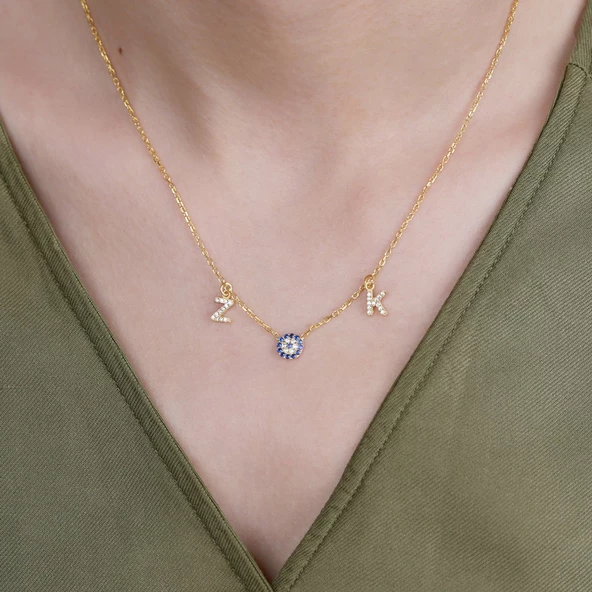 Vaoov 925 Ayar Kişiye Özel Nazarlı Harf Kolye ürün görseli