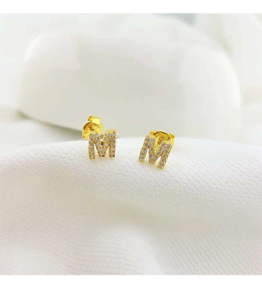 Vaoov 925 Ayar Gümüş Taşlı Harf Küpe ürün görseli