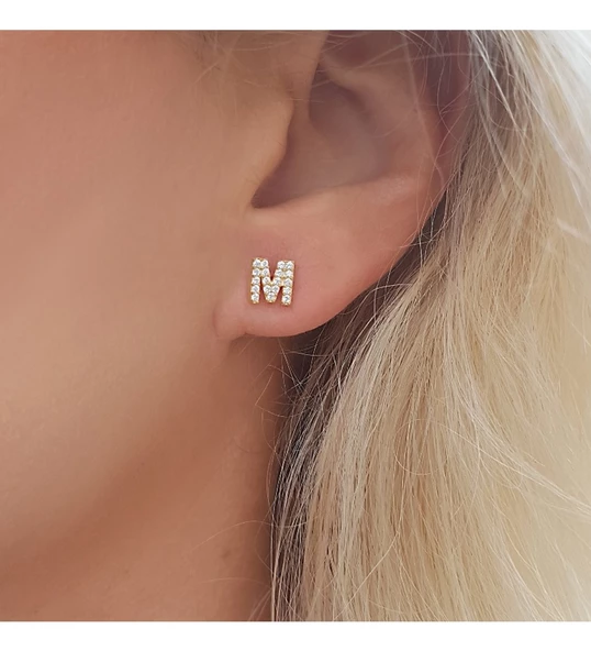 Vaoov 925 Ayar Gümüş Taşlı Harf Küpe - Resim 4