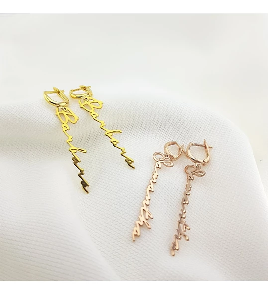 Vaoov 925 Ayar Gümüş Dikey El Yazısı İsim Küpe - Resim 3