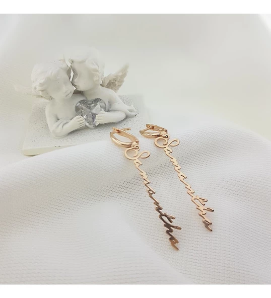 Vaoov 925 Ayar Gümüş Dikey El Yazısı İsim Küpe ürün görseli