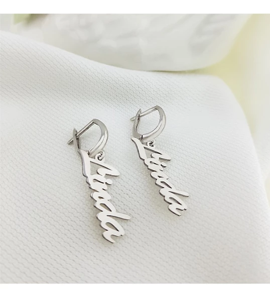 Vaoov 925 Ayar Gümüş Dikey İsim Küpe ürün görseli