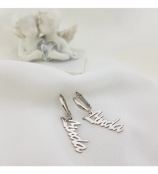 Vaoov 925 Ayar Gümüş Dikey İsim Küpe - Resim 3