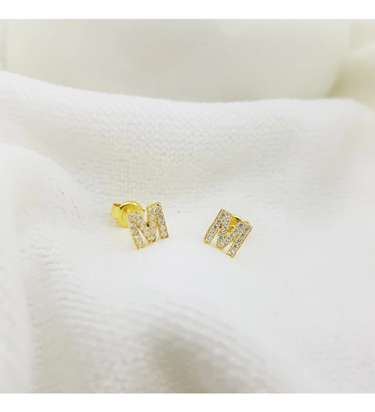 Vaoov 925 Ayar Gümüş Taşlı Harf Küpe - Resim 3