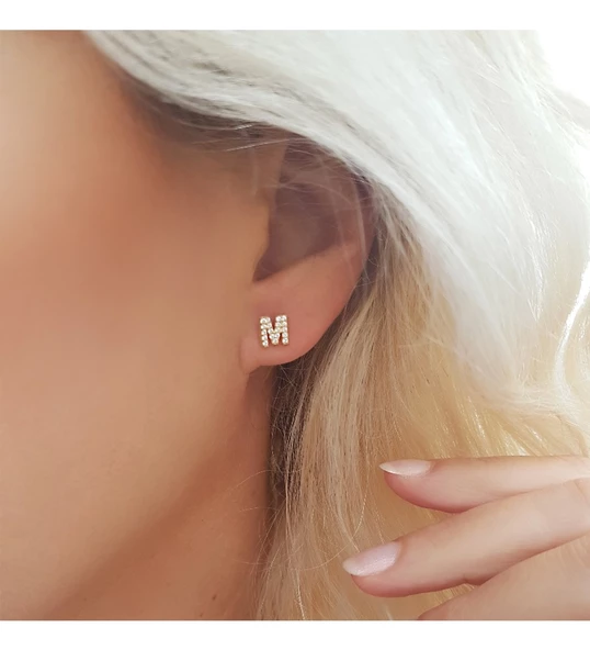 Vaoov 925 Ayar Gümüş Taşlı Harf Küpe - Resim 2