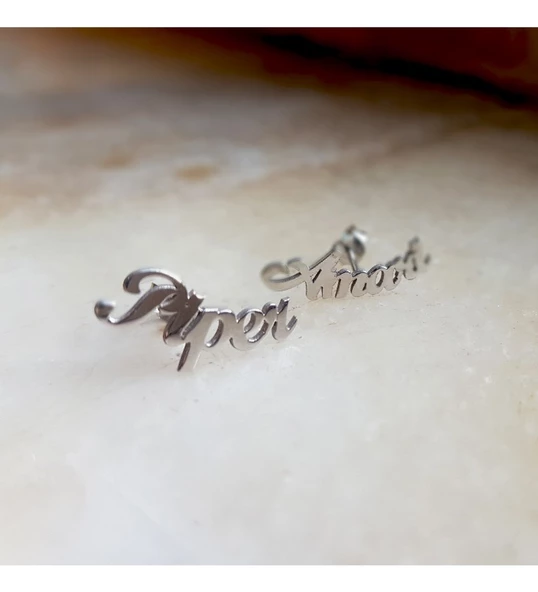 Vaoov 925 Ayar Gümüş Kişiye Özel İsim Küpe - Resim 2