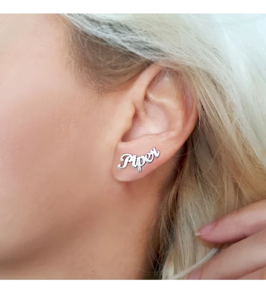 Vaoov 925 Ayar Gümüş Kişiye Özel İsim Küpe - Resim 3