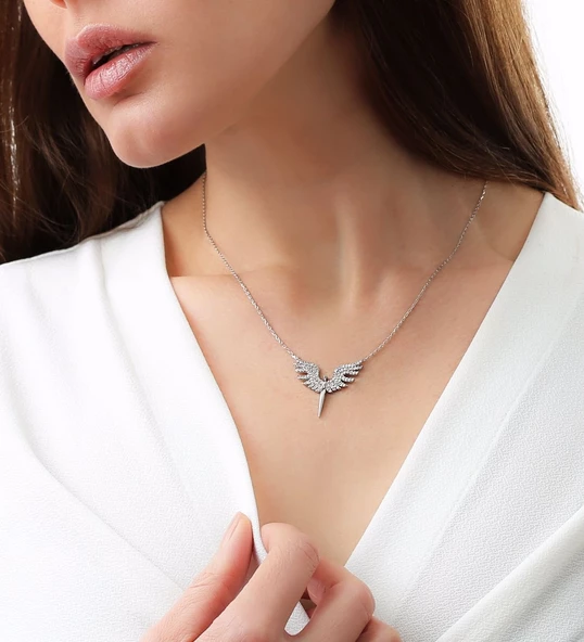 Vaoov 925 Ayar Gümüş Melek Kanatlı Kılıç Kolye ürün görseli