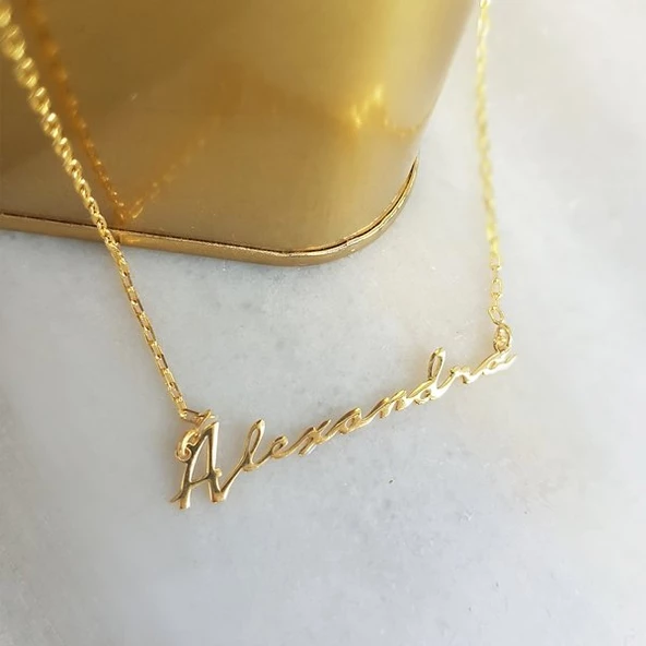 925 Ayar Gümüş El Yazısı İmza Kolye - Resim 3