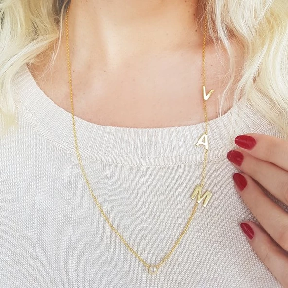 925 Ayar Gümüş Kişiye Özel Üç Harfli Tektaş Kolye ürün görseli 1