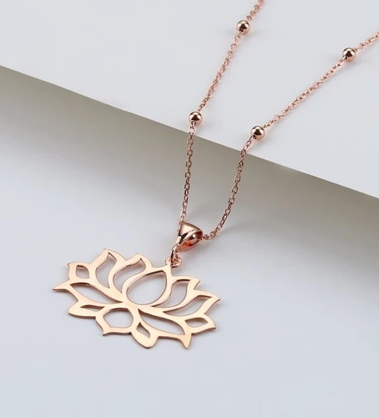 Vaoov 925 Ayar Gümüş Lotus Çiçeği Kadın Hediye Kolye - Resim 2