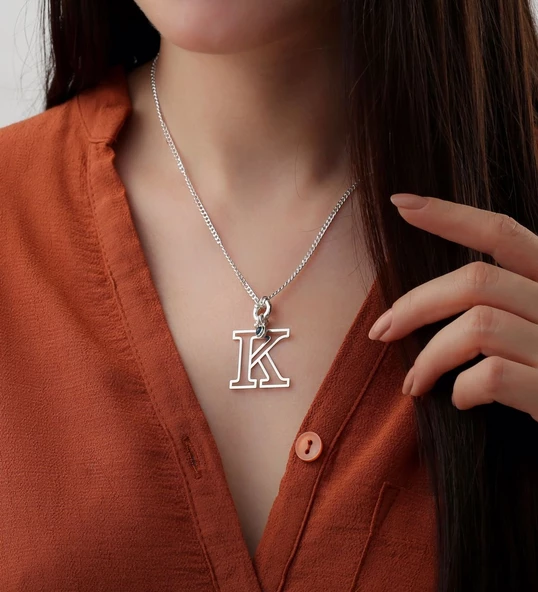 Vaoov 925 Ayar Gümüş Kişiye Özel Harfli Nazarlı Kolye - Resim 2