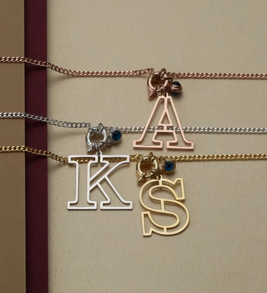 Vaoov 925 Ayar Gümüş Kişiye Özel Harfli Nazarlı Kolye - Resim 4