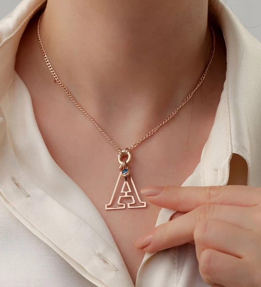 Vaoov 925 Ayar Gümüş Kişiye Özel Harfli Nazarlı Kolye ürün görseli