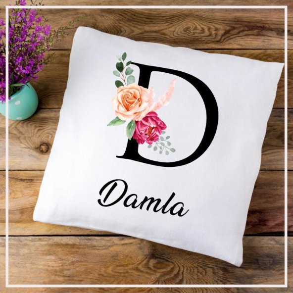 D Harfli Damla İsimli Baskılı Yastık