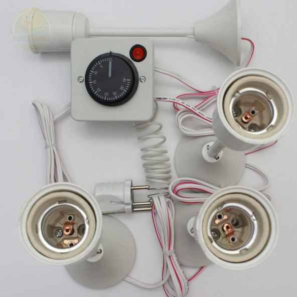 Termostat Kontrollü Düğmeli Yanan 1 Lamba Çıkışlı 3 Uzun Duyu Seti Hayvan Kuş Isıtma Sistemi - 2