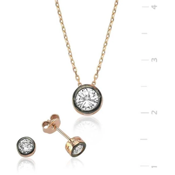 Gümüş Yuvarlak Tek Taş Bayan Set - Resim 2