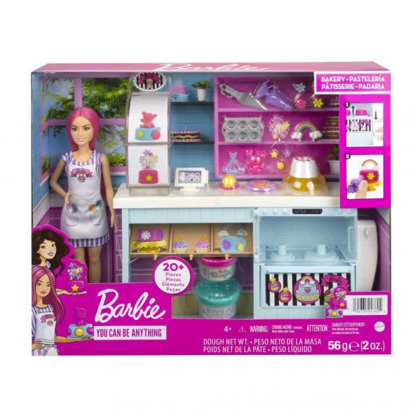 Barbie Pasta Dükkanı Oyun Seti ve Pembe Saçlı 30 cm Minyon Bebek HGB73, Fırın Standı, Pasta Yapma Özelliği, 20den Fazla Oyun Parçası, 3 Yaş ve Üzeri için - Resim 3