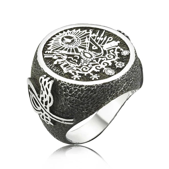 Gümüş Osmanlı Devlet Armalı Erkek Yüzük ürün görseli 1