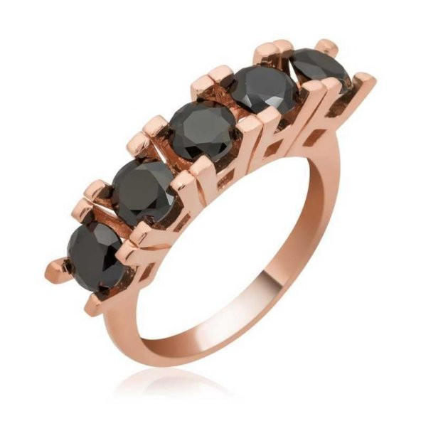 Gümüş Rose Siyah 5 Taş Bayan Yüzük ürün görseli 1