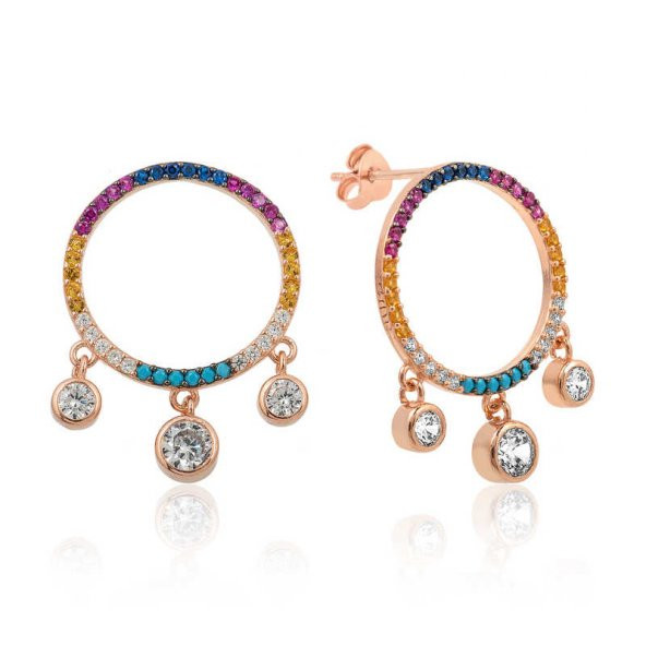 ​Gümüş Renkli Taşlı Daire Bayan Küpe - Resim 3