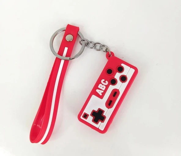 Oyun Konsolu Joystick Oyun Kolu Silikon Anahtarlık Çanta Süsü Kırmızı