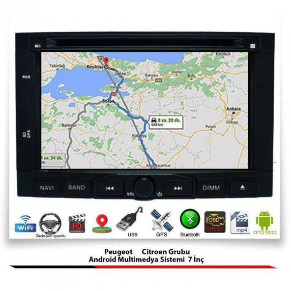 Peugeot Partner Android Multimedya Sistemi 7 İnç (2008-2019) 2 GB Ram 16 GB Hafıza 4 Çekirdek Navigatör - 5