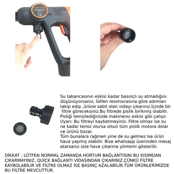 Kraft Hart Çift Akülü Şarjlı Yüksek Basınçlı Oto Araba Bahçe Yıkama Sulama ve Temizleme Tabancası Makinesi - Resim 7
