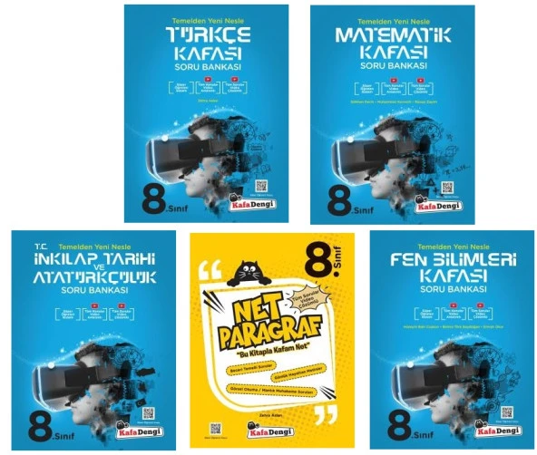 Kafadengi 2024 8. Sınıf Lgs Matematik + Türkçe + Fen + Paragraf + İnkılap Kafası Soru Seti 5 Kitap