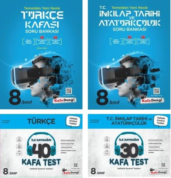 Kafadengi 2024 8. Sınıf Lgs Türkçe + İnkılap Tarihi Kafa Soru + Test Seti 4 Kitap