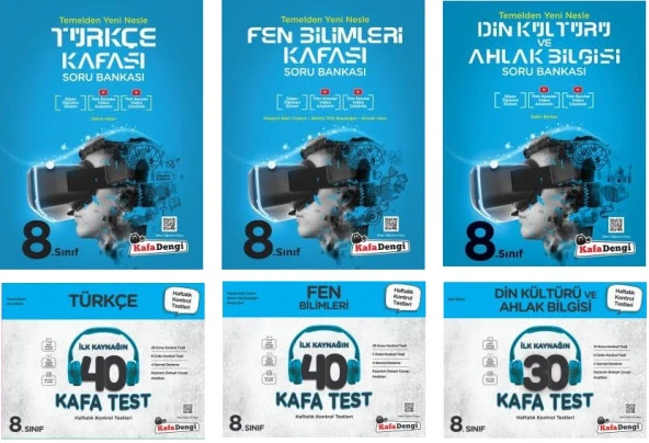 Kafadengi 2024 8. Sınıf Lgs Fen + Türkçe + Din Kafa Soru + Test Seti 6 Kitap
