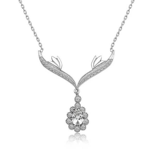 Gümüş Beyaz Taşlı Madalyon  Bayan Kolye ürün görseli 1