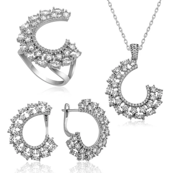 Gümüş Markiz Taşlı Bayan Set - Resim 2