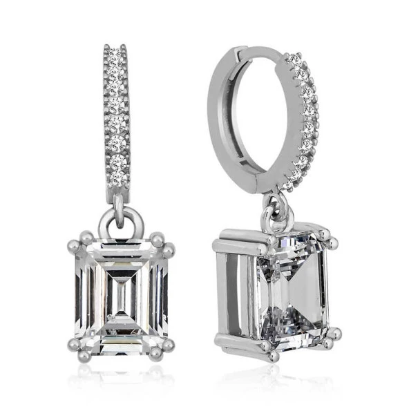 Gümüş Baget Taşlı Halka Küpe ürün görseli 1