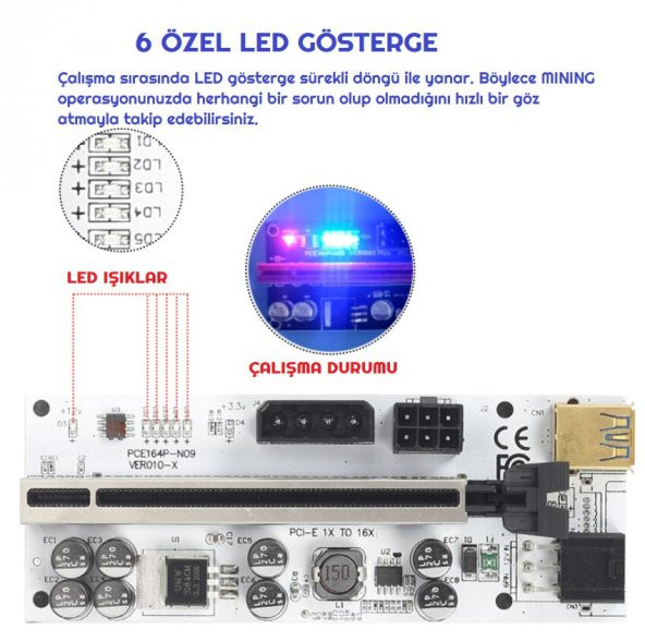 OEM Riser V010-X 8 Kapasitörlü V10 Yükseltici PCI-E X1 to X16 Mining - 3