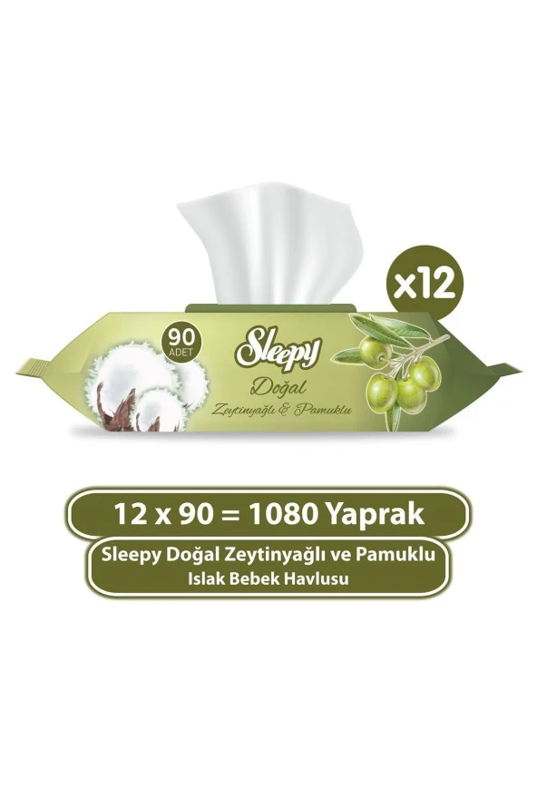 Sleepy Doğal Zeytinyağlı Ve Pamuklu Islak Bebek Havlusu 12x90 (1080 YAPRAK)