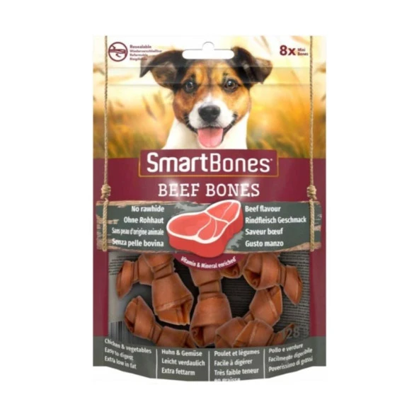 SmartBones Sığır Etli Mini Düğüm Kemik Köpek Ödülü 8li 128 gr Skt : 12/2027 - 1