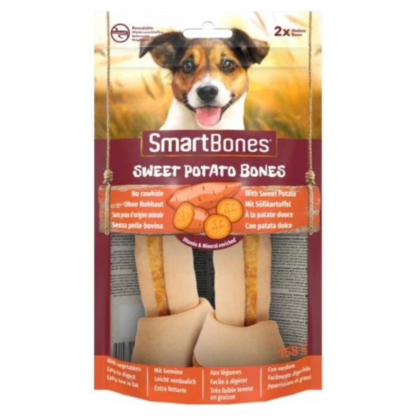 SmartBones Tavuk Ve Tatlı Patatesli Medium Düğüm  Kemik Köpek Ödülü 2li 158 gr Skt :12/2026