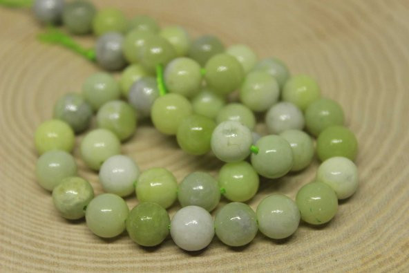 Peridot (Zebercet) Taşı Yeşil-Beyaz Alacalı Dizi 8mm (23115)