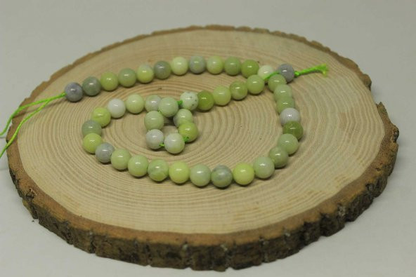 Peridot (Zebercet) Taşı Yeşil-Beyaz Alacalı Dizi 8mm (23115) - Resim 3