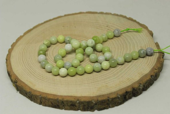 Peridot (Zebercet) Taşı Yeşil-Beyaz Alacalı Dizi 8mm (23115) - Resim 4