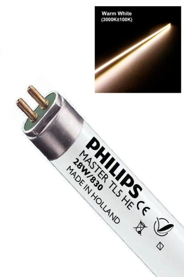 Philips Master HE 28W/830 T5 Floresan Ampul Sarı 3000K 116,32 cm