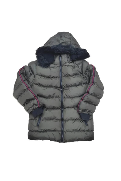 Life For Moda Erkek Çocuk Şerit Detaylı Fermuar Cepli Tüylü Kapüşonlu Şişme Mont Kaban 4001 - 2