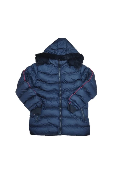 Life For Moda Erkek Çocuk Şerit Detaylı Fermuar Cepli Tüylü Kapüşonlu Şişme Mont Kaban 4001 - 4