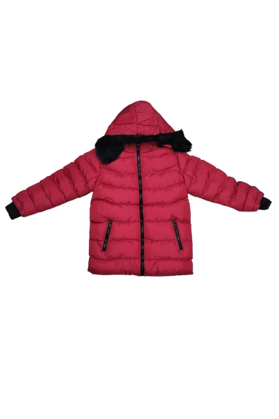 Life For Moda Erkek Çocuk Şerit Detaylı Fermuar Cepli Tüylü Kapüşonlu Şişme Mont Kaban 4001 - 11